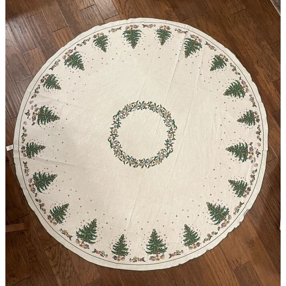 Vintage Fallani & Cohn Round Christmas Tablecloth - Wreath & Trees
